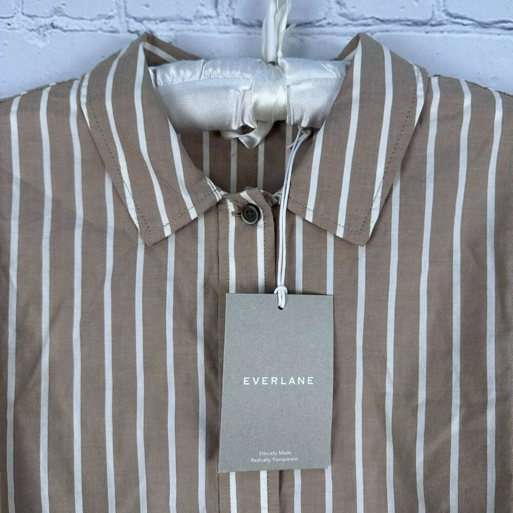 Everlane‎ The Woven 100% Cotton Long Sleeve PJ Pajama Top, Size XS, Brown Stripe